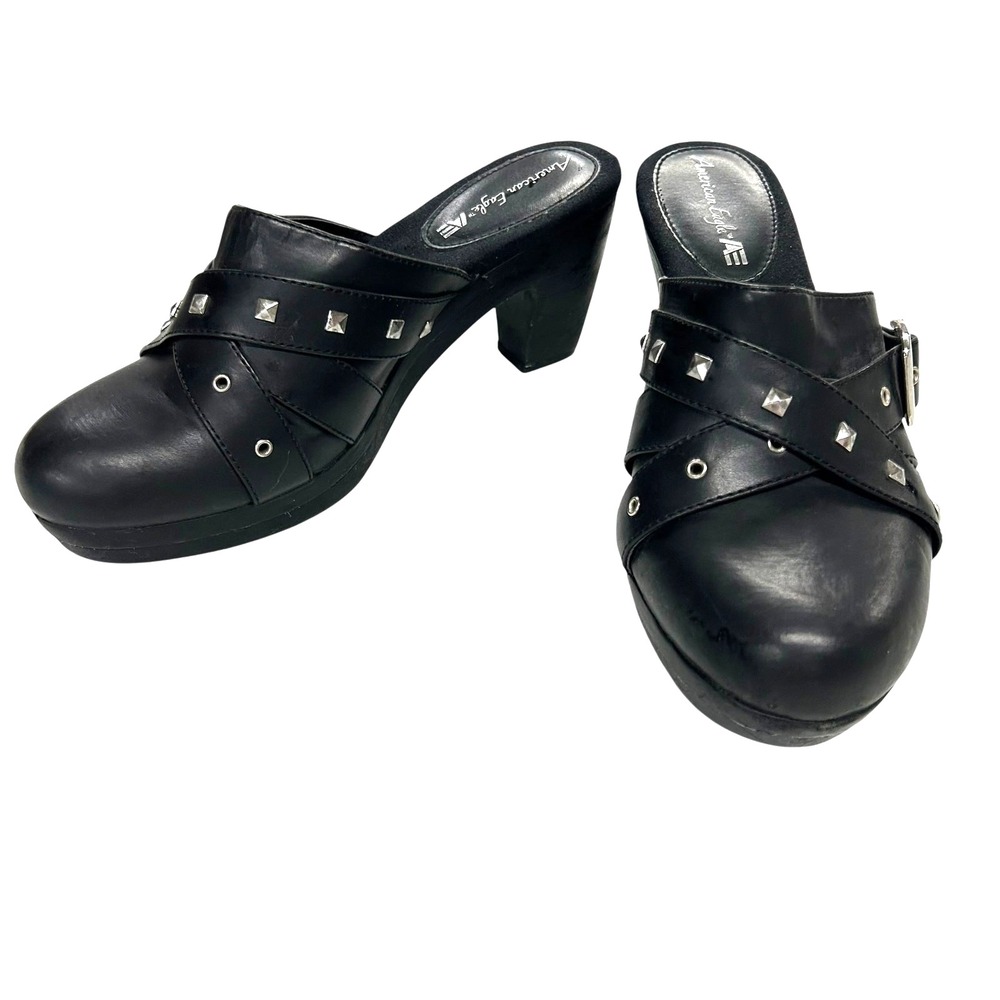 Y2K Studded Platform Clog‎ Mules Size 10 Black Goth Grunge Punk American Eagle